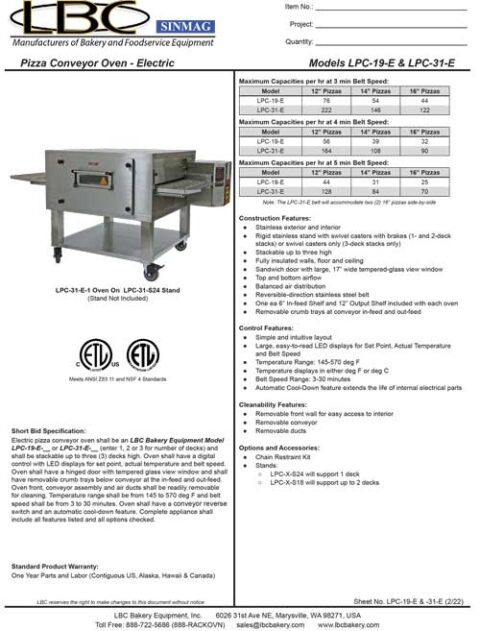 LBC Pizza Conveyor Oven – Electric